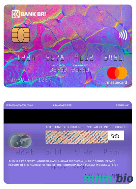 Indonesia Bank Rakyat Indonesia (BRI) przykład karty mastercard w formacie PSD